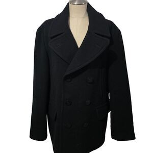 POLO Ralph Lauren Black 100% Wool Double Breasted Anchor Buttons Men Pea Coat XL